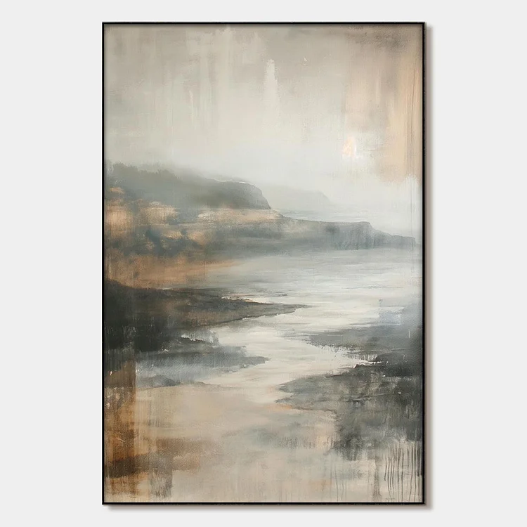 MISTY SHORES: Minimalist Coastal Landscape Oil Painting（Canvas painting）