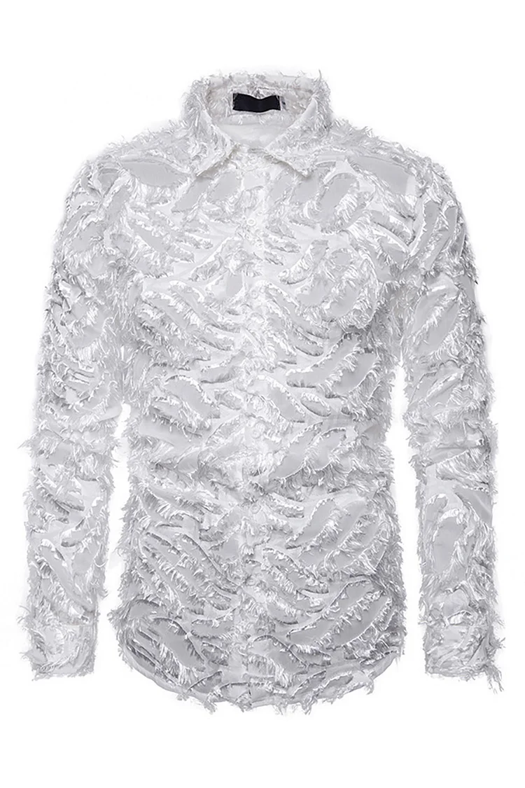Casual Feather Turndown Collar Long Sleeve Loose Fit Shirt