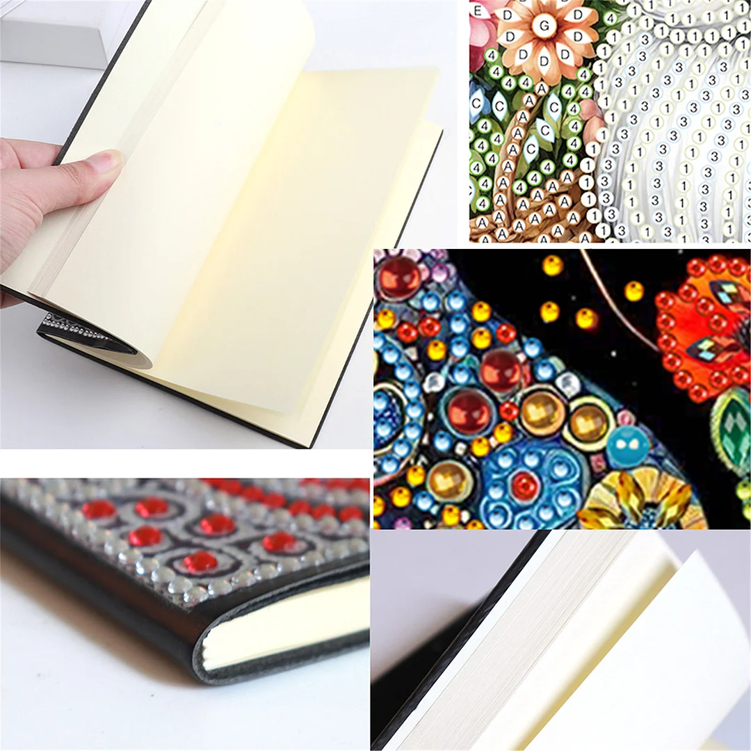 DIY Flower Diamond Painting Journals Notebooks 50 Pages A5 No Lines Special Shaped Diamond Art Kits for Beginners Craft Lovers and Artists (Cat and Flower)