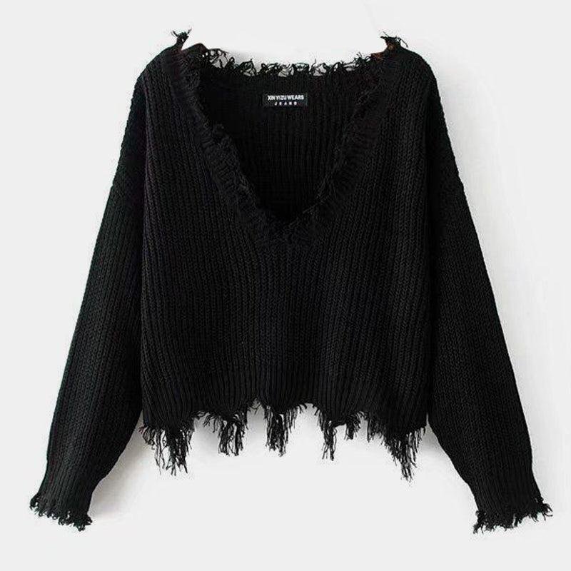 Gothic Distressed Knitted Long Sleeve Sweater