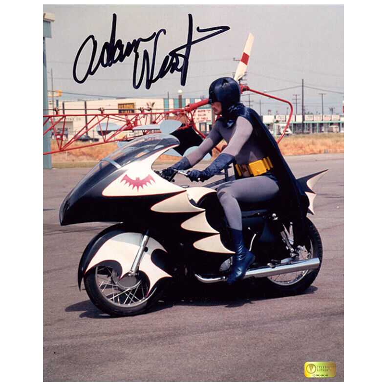 Adam West Autographed 1966 Batman Batcycle 8x10 Photo Poster painting
