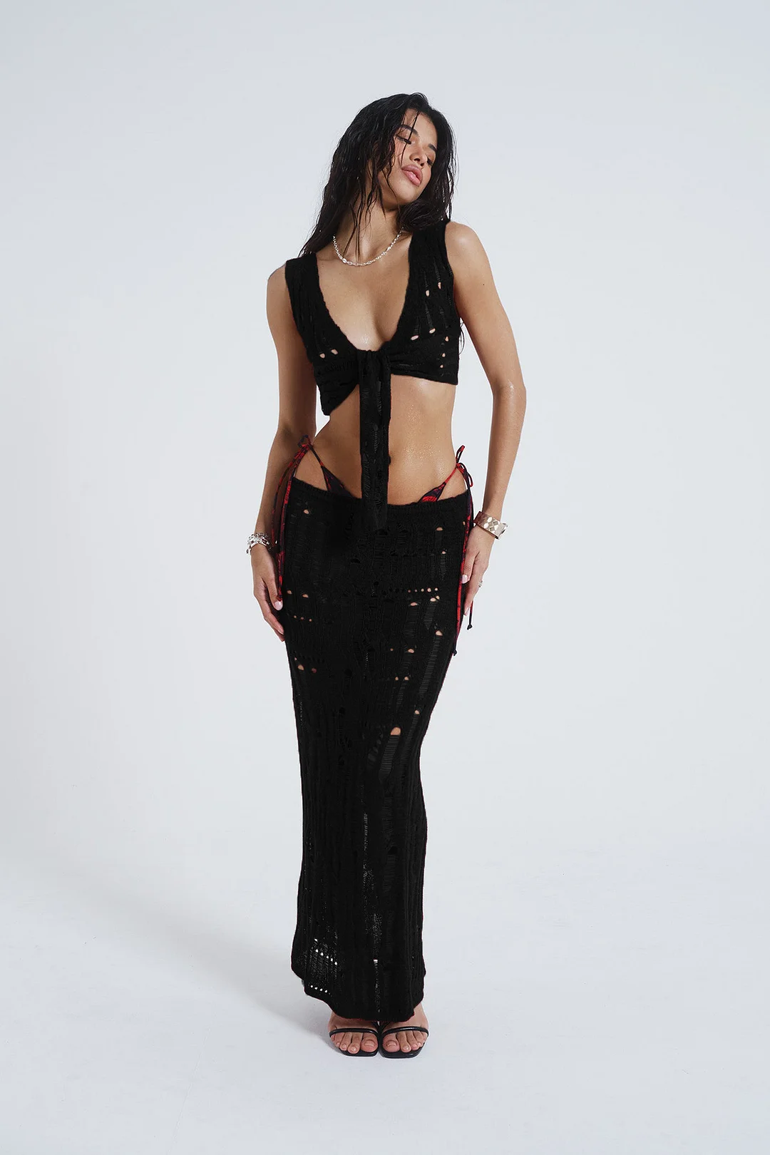 Ueong Women's 2023 Summer Sexy Sleeveless Vest With Half-Length Skirt Knit Suit