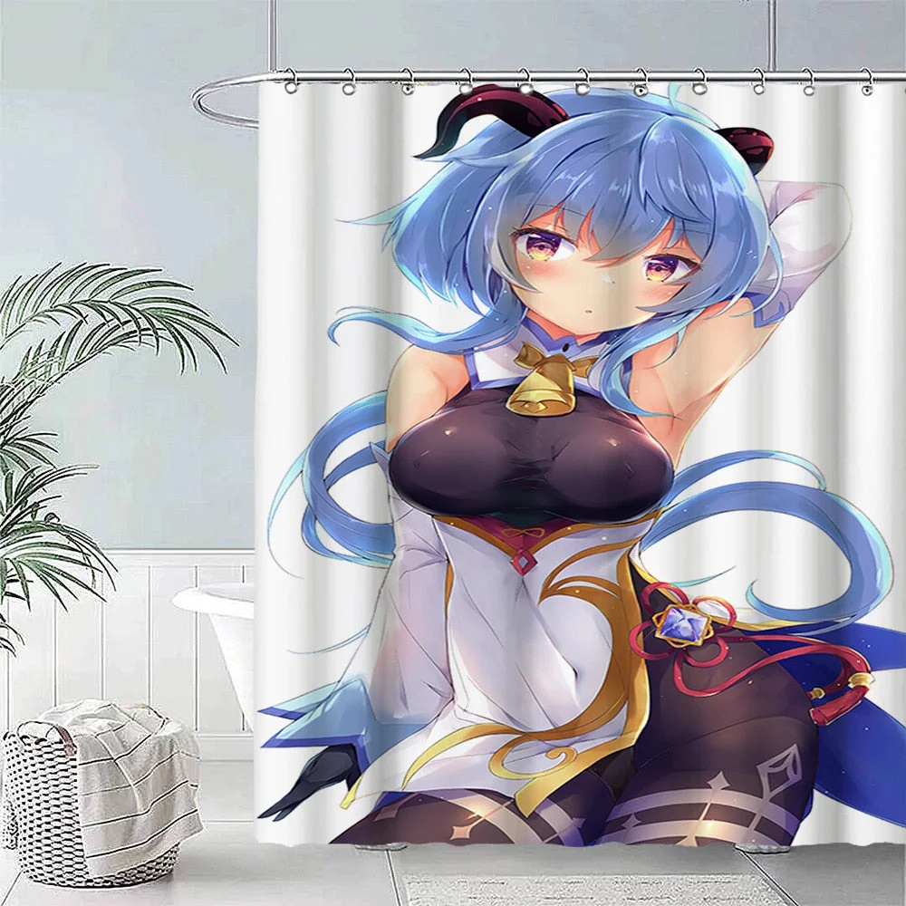 Anime Big Breasted Girl Printing Shower Curtain Bathroom Supplies High-quality Waterproof Bathroom Decoration with Hook Curtain