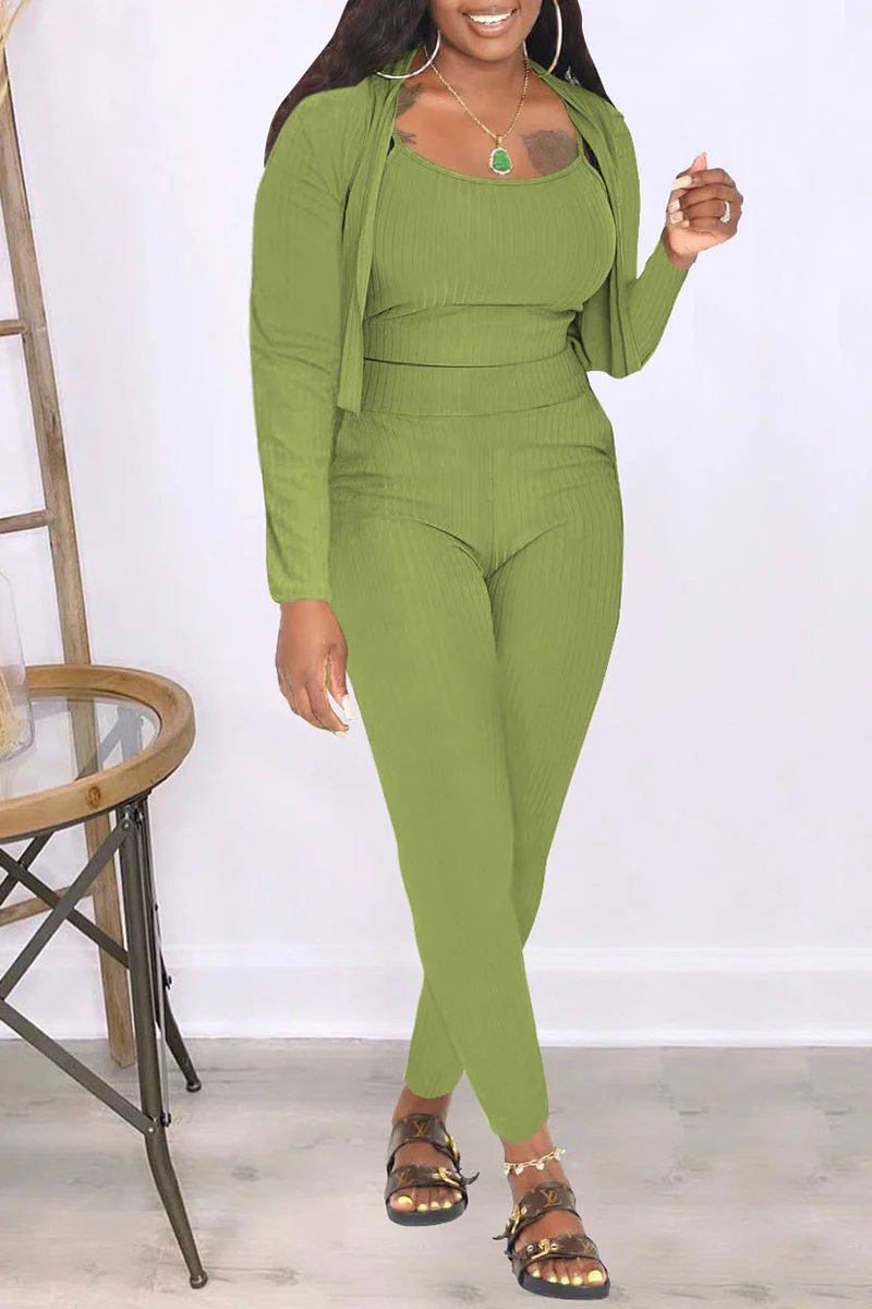 Green Casual Solid Patchwork Long Sleeve Two Pieces | EGEMISS