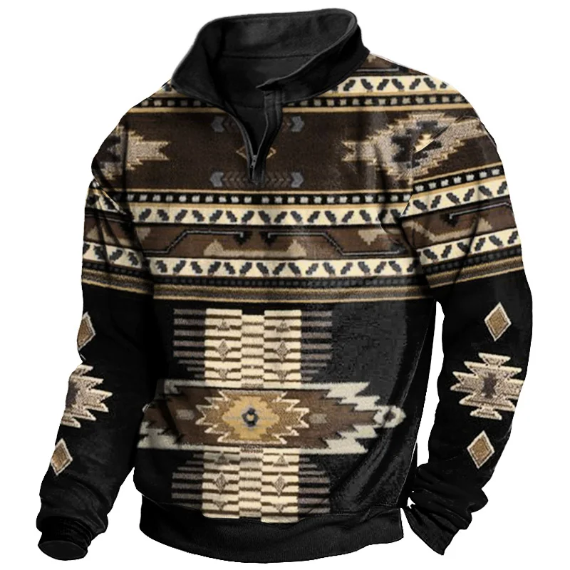 Men's Ethnic Graphic Print Half Zip Sweatshirt