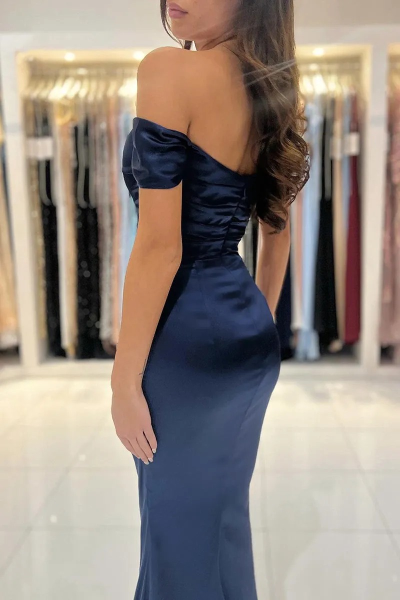 Sweetheart Neck Pleated Skirt Formal Dress Slate Blue