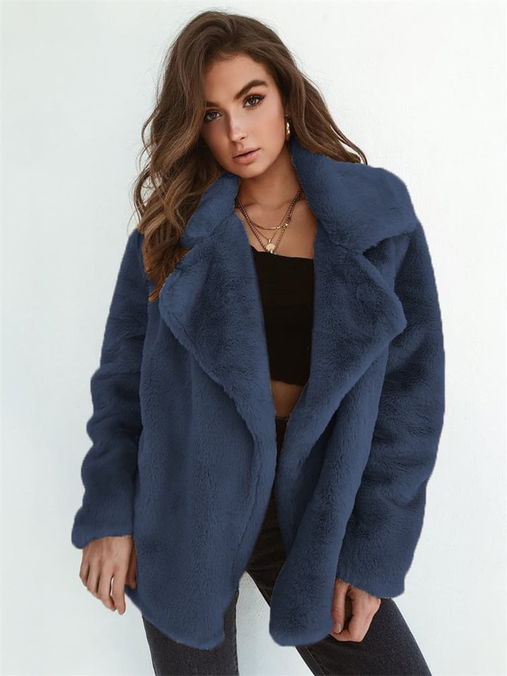 Fashion Solid Color Sexy Plush Lapel Coat -vasmok