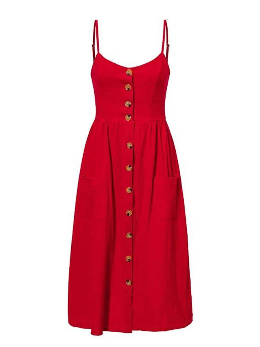 Holiday Slip Dress Polka Dot Botton Design Dress with Pockets