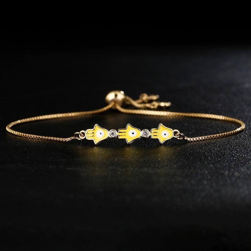 Fashion Copper Plating 18k Gold Zircon Dripping Oil Fatima Hand Adjustable Bracelet