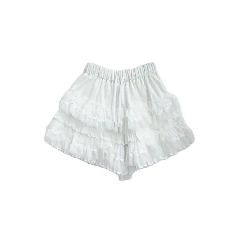 Aiertu Korean Style Summer New Academy Style White Cake Shorts Lace Sweet Cool Girl High Waist Slimming Fluffy Short Skirts for Women Aiertu