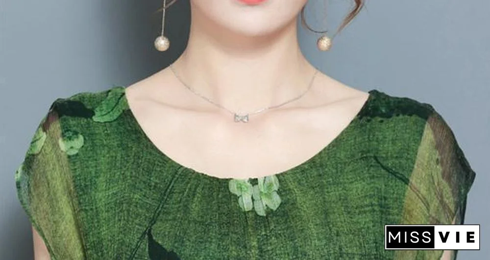 Women Vintage Printed Short Sleeve Mid-Long Dresses