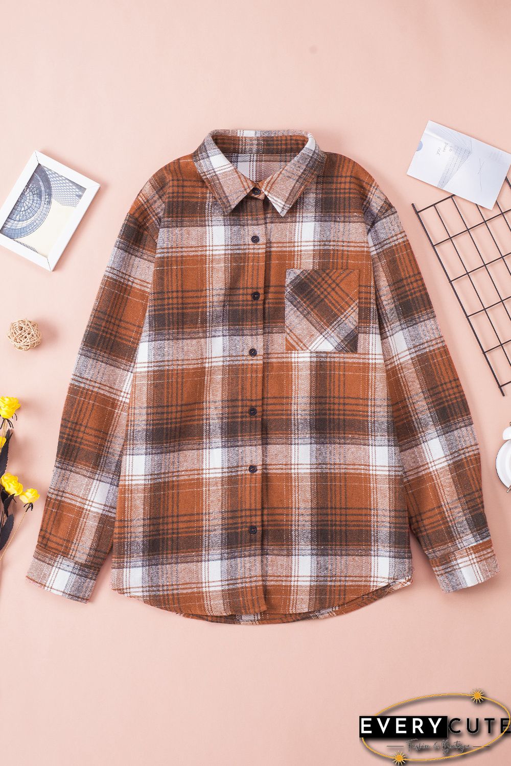 Plaid Long Sleeve Shirt with Pocket