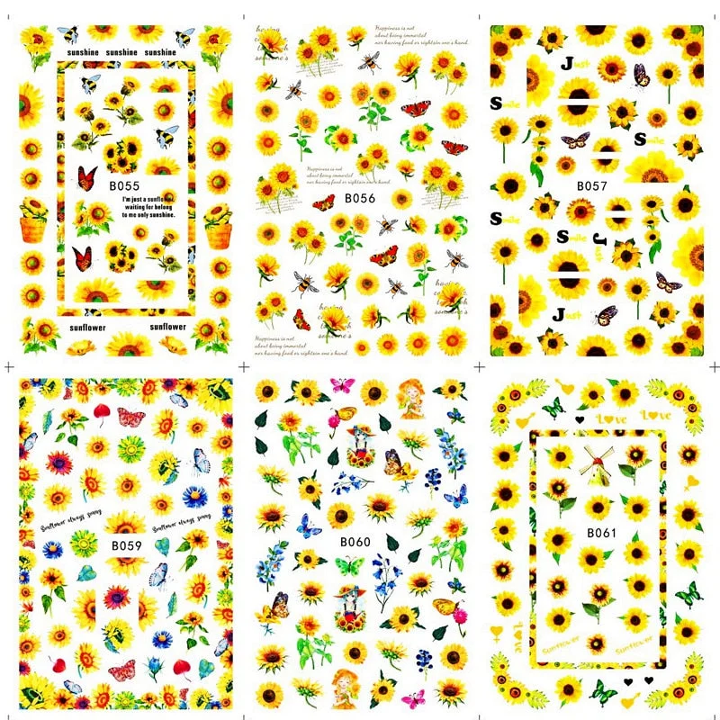 Popular Daisy Nail Sticker for Design Decoration Sunflower Nail Art Decals Adhesive Himawari Sticker for Nail Manicure Design