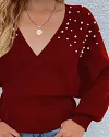 Pearls Decor Batwing Sleeve Sweater