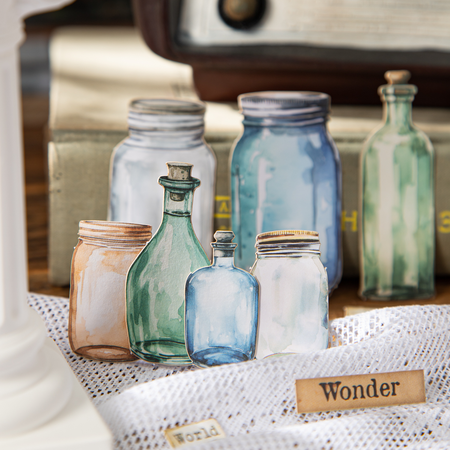 스티커 - 시간 병 언어 시리즈 빈티지 병 영어 텍스트 가로