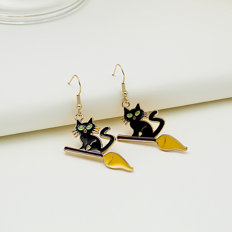 Halloween Black Cartoon Cat Bat Earrings 2024 - Flycurvy 