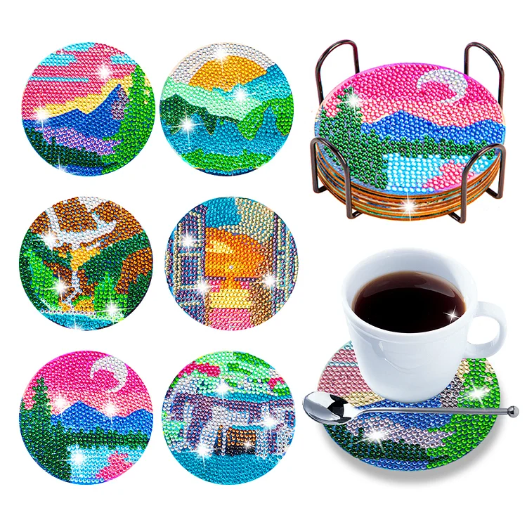 6/8pcs Anti Slip Coasters Reusable DIY Creative with Holder for Table Home Decor
