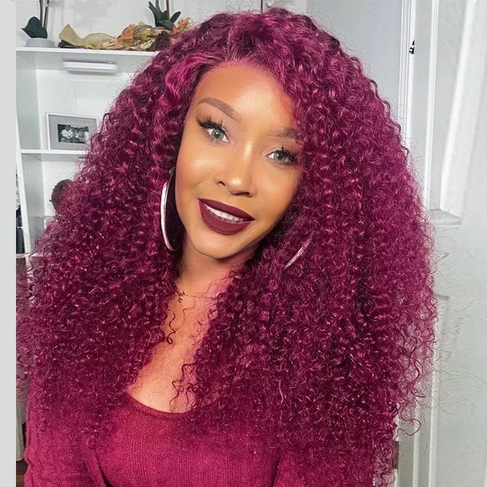 Ombre Brazilian Pre-Plucked 4*4 HD Lace Front Kinky Curly Wigs Natural Hairline