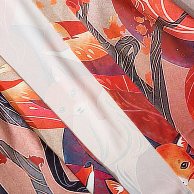 Vintage Anime Nine Tailed Fox Print Cardigan Kimono Outerwear