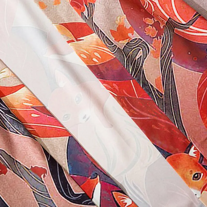 Vintage Anime Nine Tailed Fox Print Cardigan Kimono Outerwear