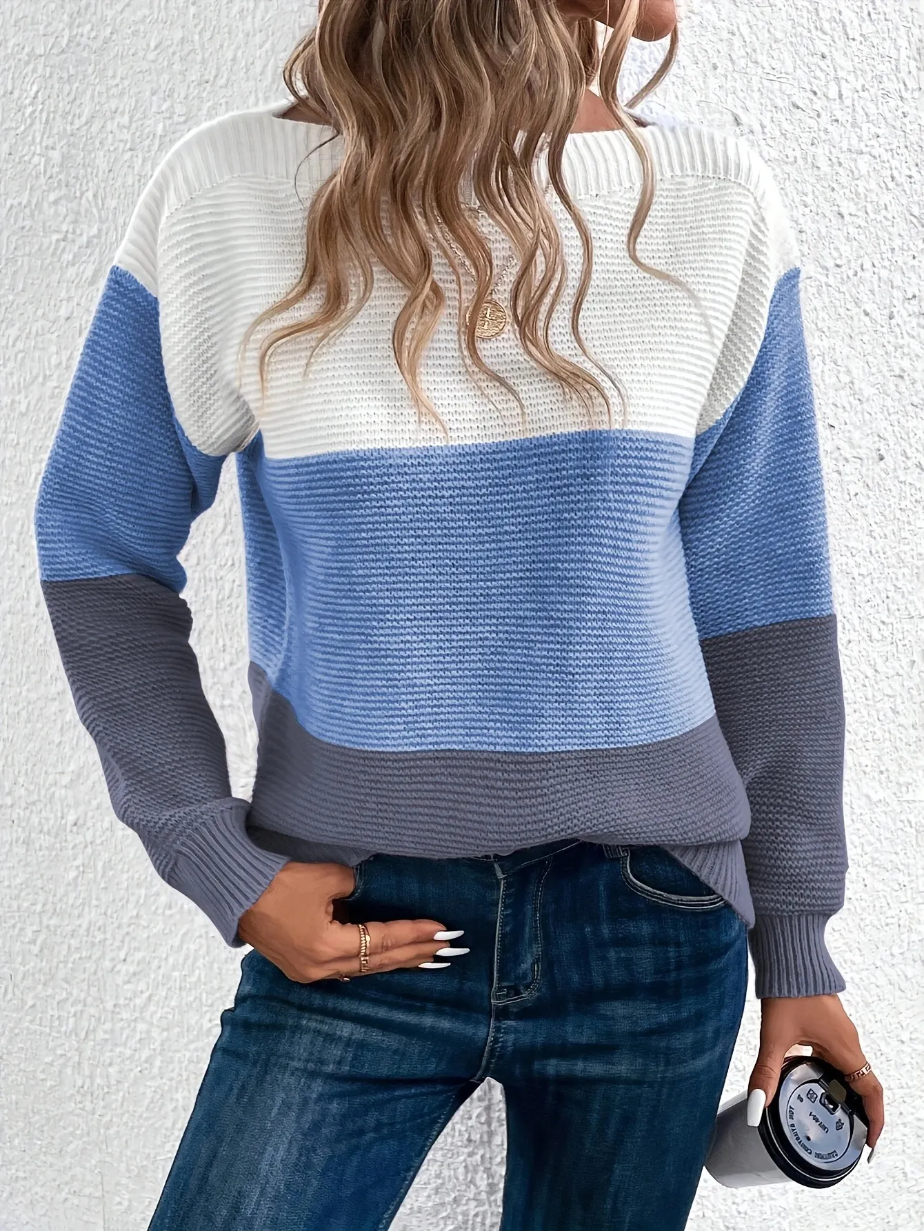 Women Color Block Striped Knit Sweater