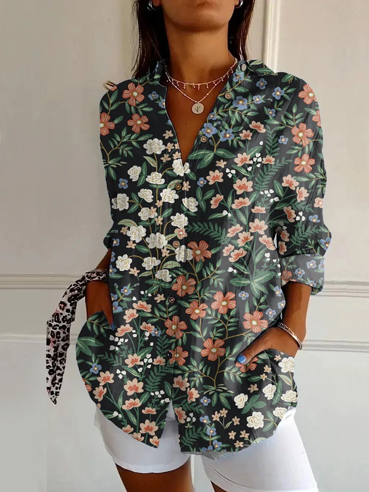 Vintage Floral Print Long Sleeve Shirt
