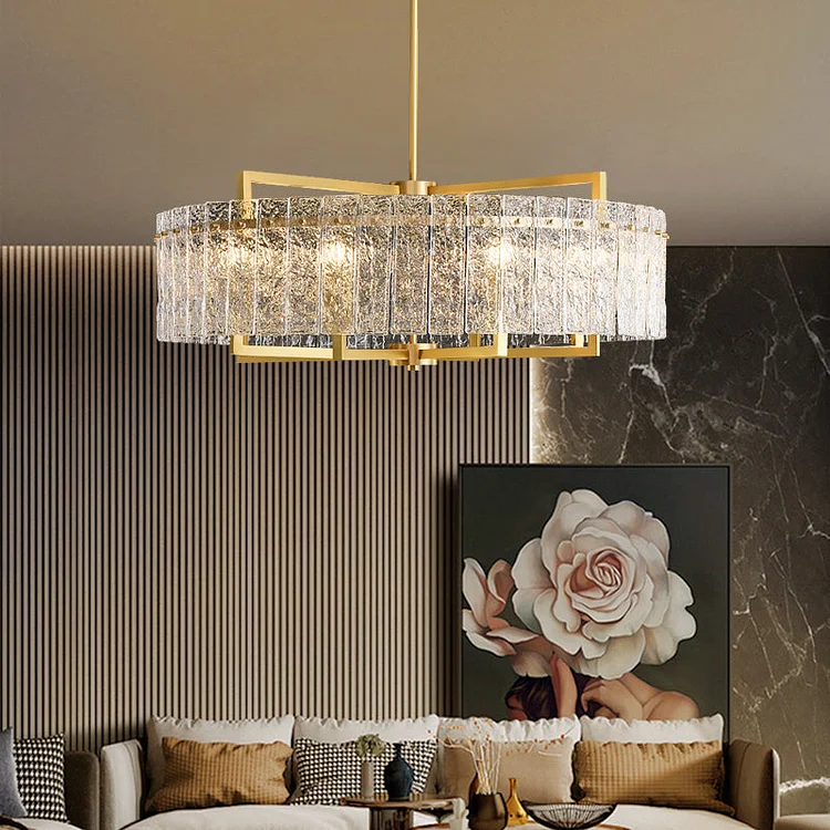 10 Heads Water Ripple Glass Brass Round Chandelier Vjlight