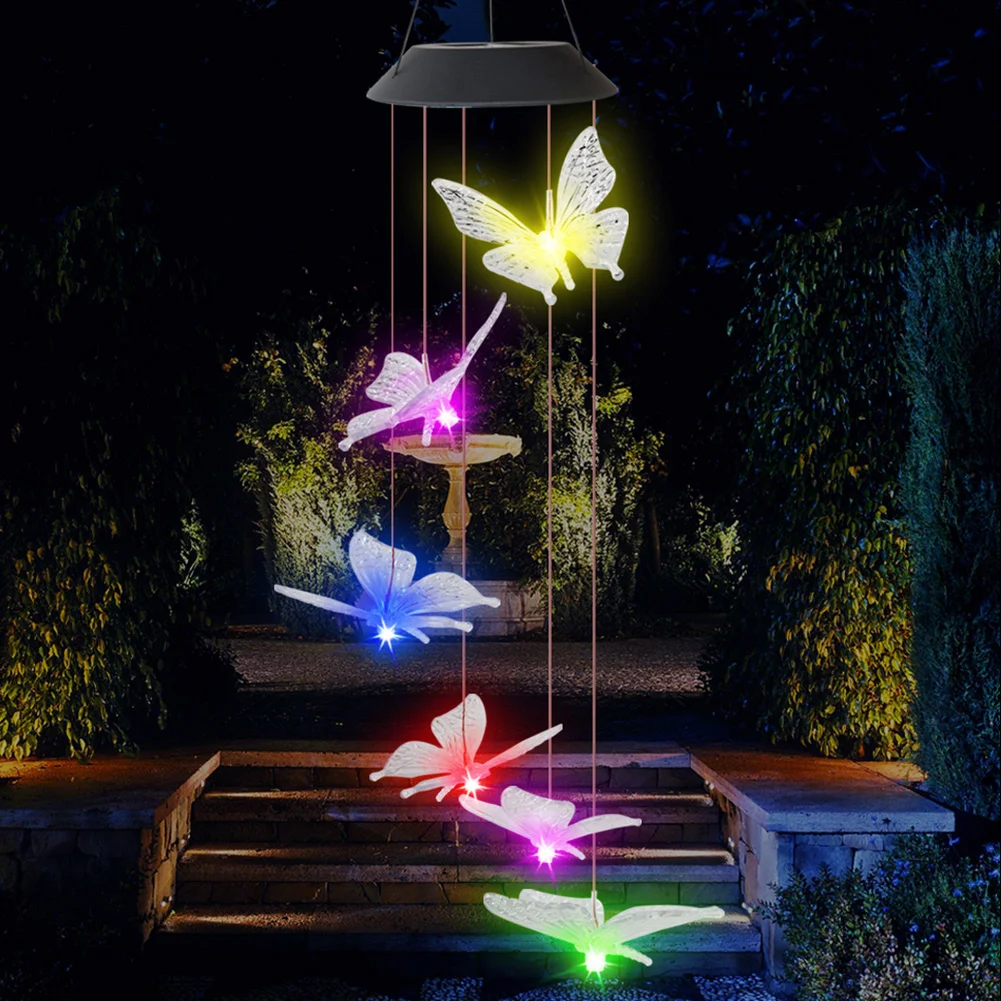 LED Solar Wind Chime Butterfly Light Color Changing IP65 Hanging Lamp (C)