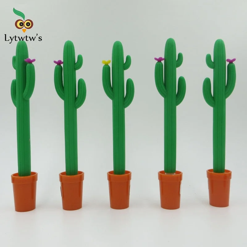 1 Pcs Lytwtw's Stationery Cute Kawaii Cactus Potted Plant Ballpoint Pen Office School Supply Novel Creative Gift Funny ornament