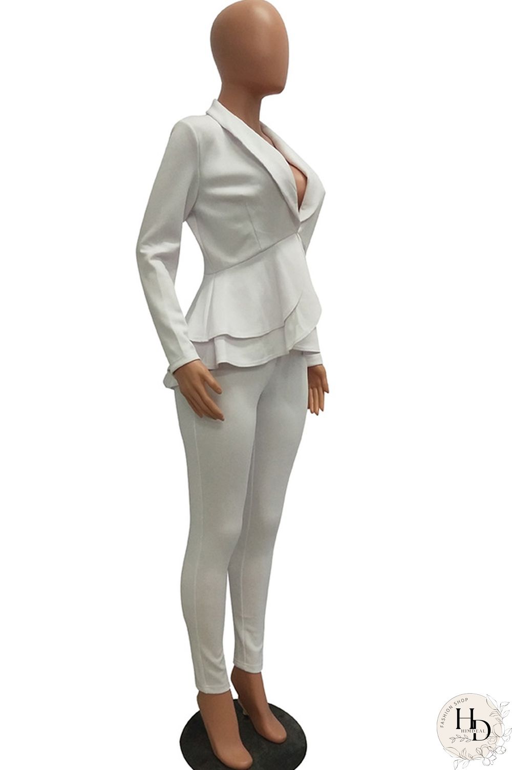 Black Casual Two Piece Suits Patchwork ruffle Solid pencil Long Sleeve