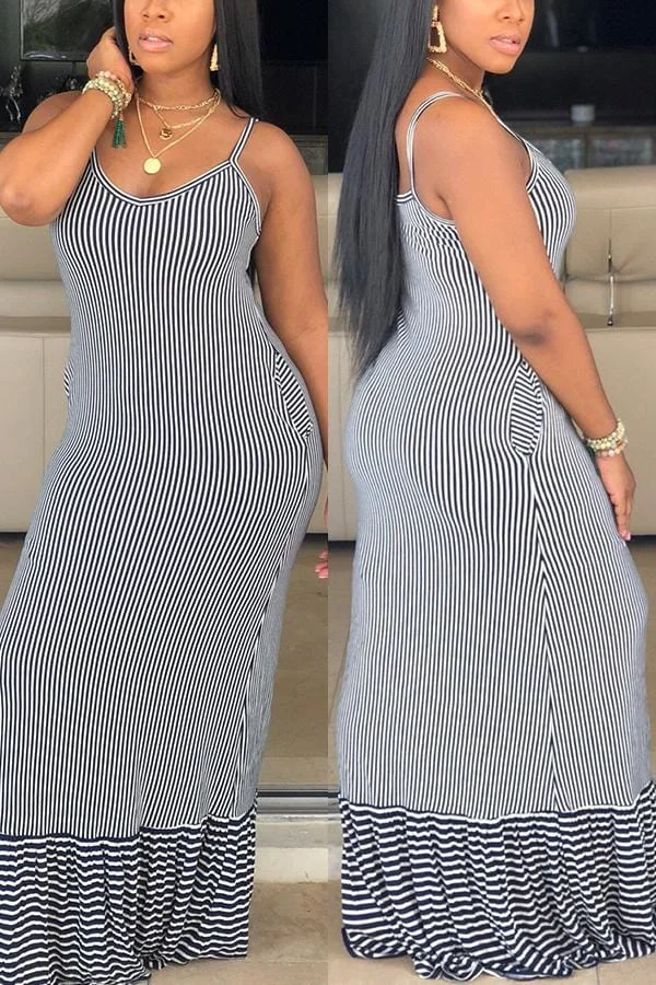 Fashion Sling Stripe Mop Dress