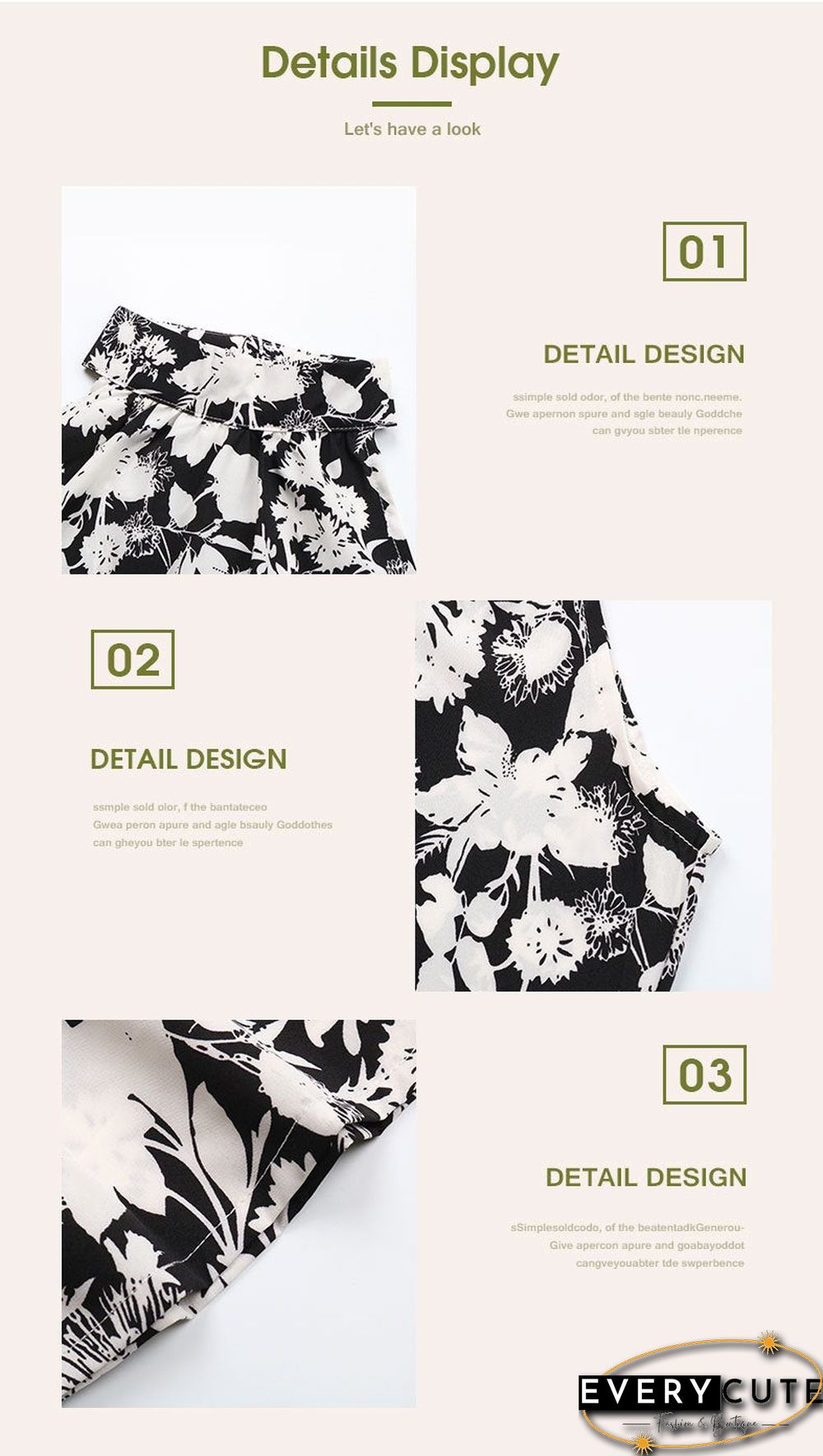 Summer New European and American Printed Open Neck Dress with Suspender