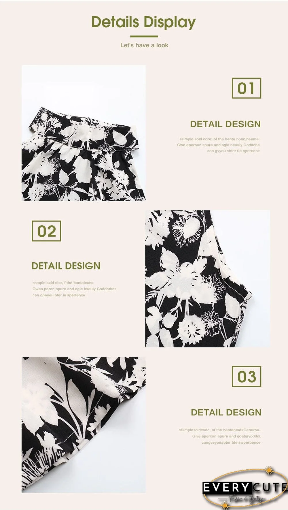 Summer New European and American Printed Open Neck Dress with Suspender