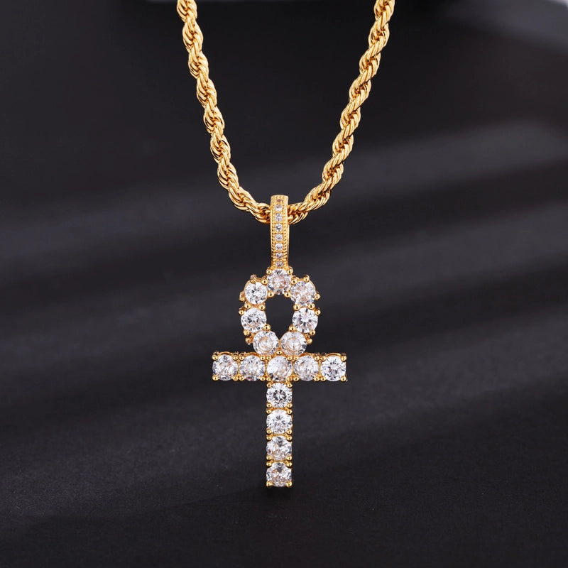 Copper Casual Hip-Hop Inlay Cross Zircon Pendant Necklace