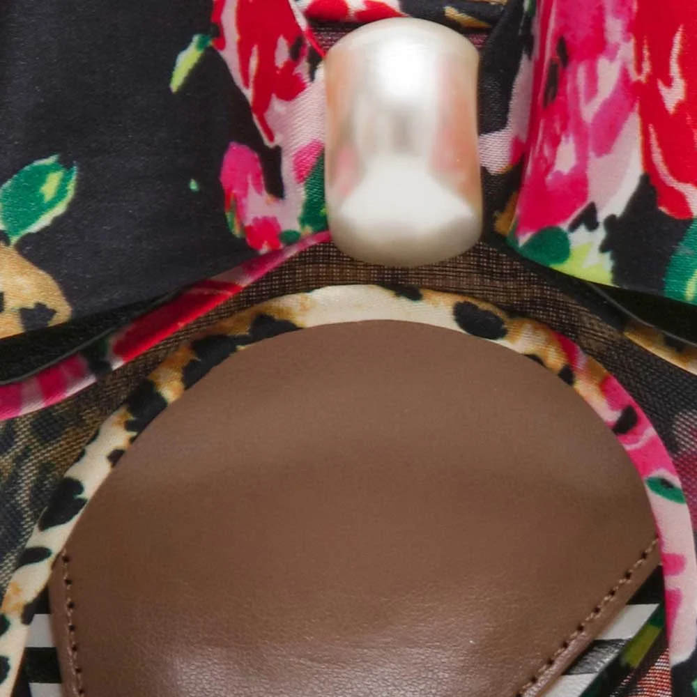 Multicolor Square Toe Chunky Heel Floral Leopard Print Bow Mules Shoes