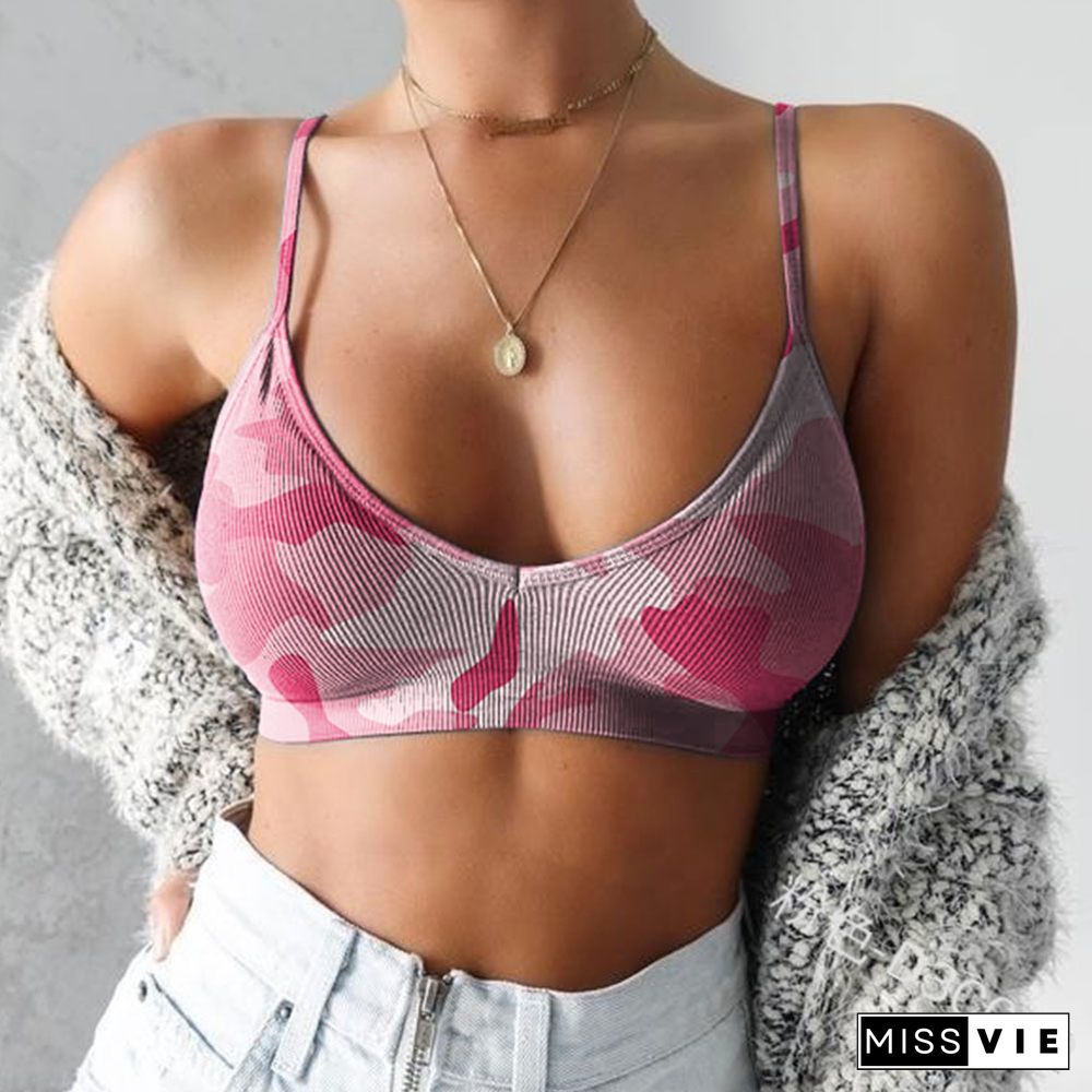 S-4Xl Women Underwear Bra Sexy Camouflage Spaghetti Strapped Bra Top Without Steel Ring Summer Autumn Casual Sportwear Plus Size