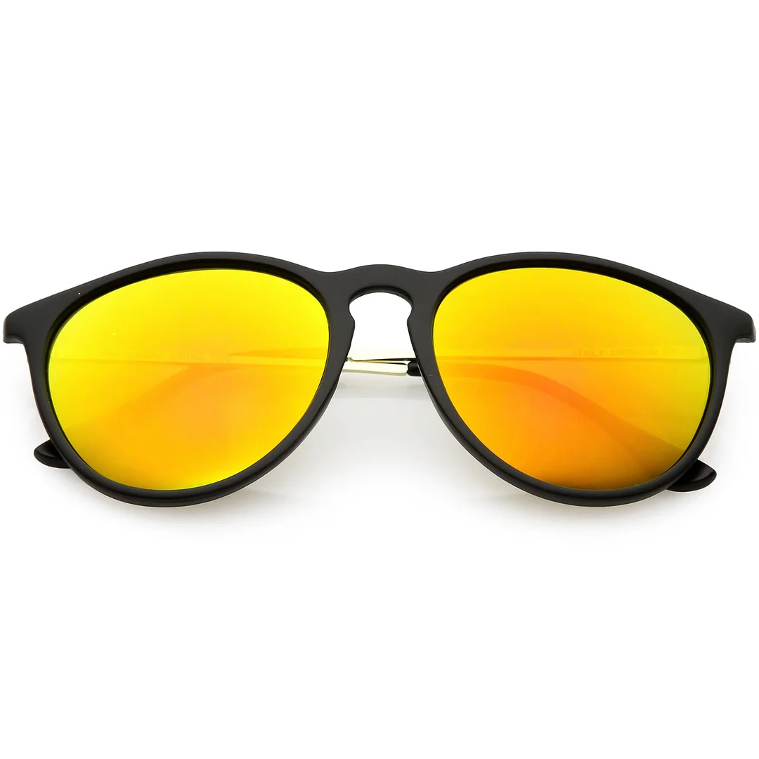 Modern Horn Rimmed glasses Metal Arms Round Mirrored Lens 52mm