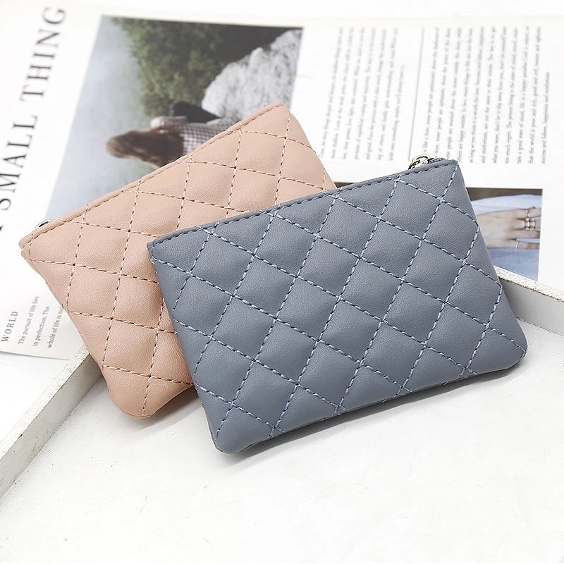 Unisex Plaid Pu Leather Zipper Wallets