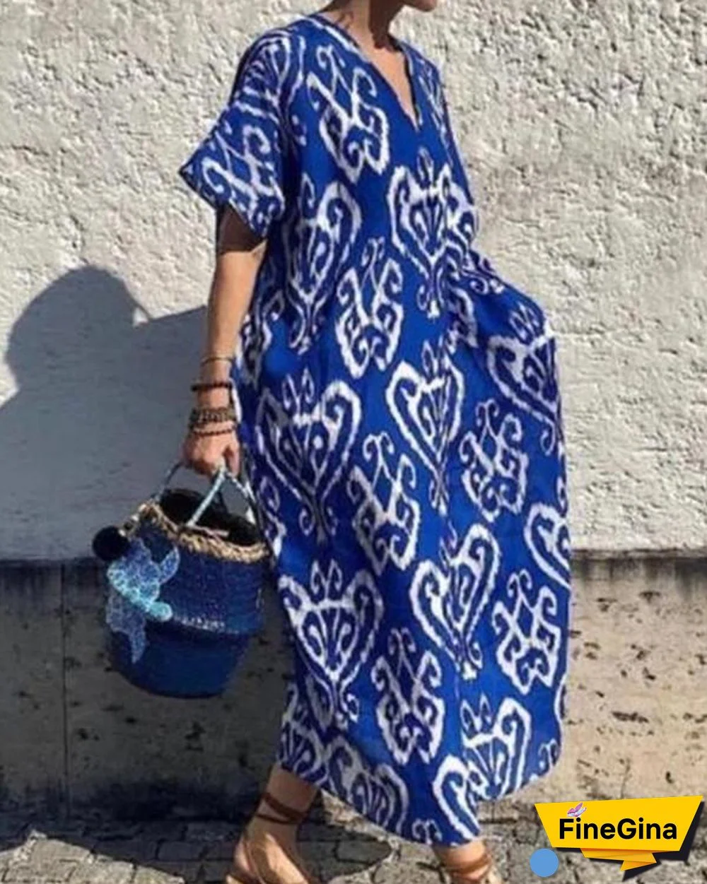 Boho Pattern Print V Neck Maxi Dress