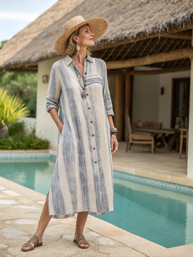Cotton and linen women's resort shirt dress