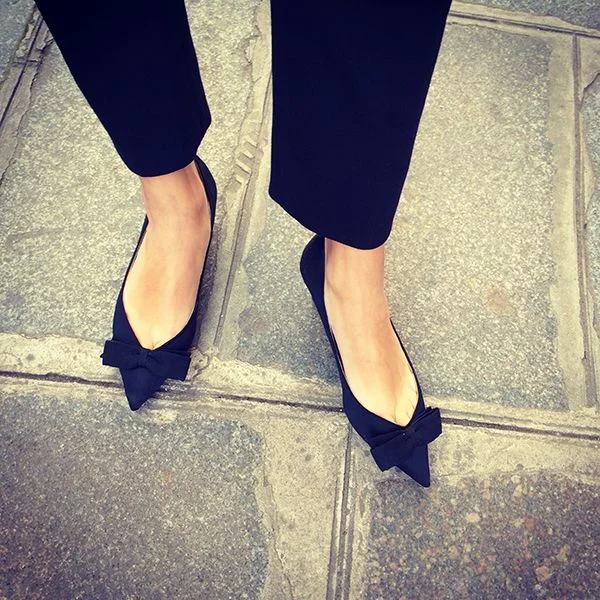 Black Suede Pointy Toe Bow Flats Vdcoo