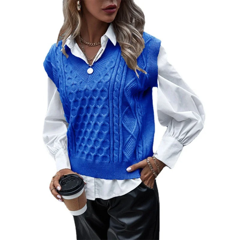 Wongn Wongn Lady Fashion Knit Vest New Autumn And Winter Vest Sleeveless Twisted Flower V-Neck Top