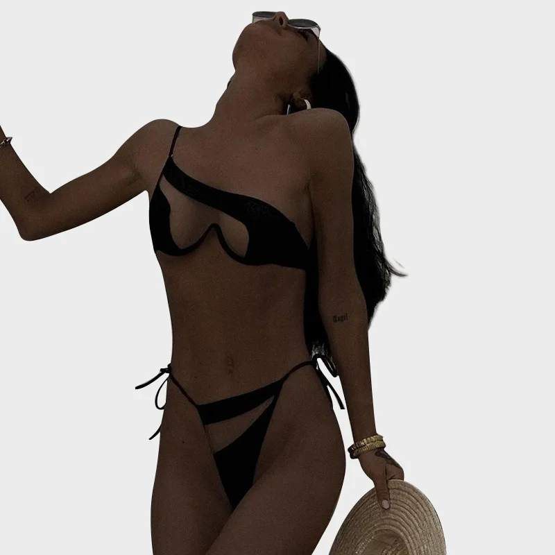 Black Goth Mesh Curvy Bikini Set