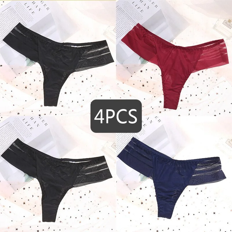 FINETOO Women's Sexy Lace Panties Seamless Cotton Crotch Breathable Ladies Transparent Underwear 4Pcs/set Comfortable Underpants