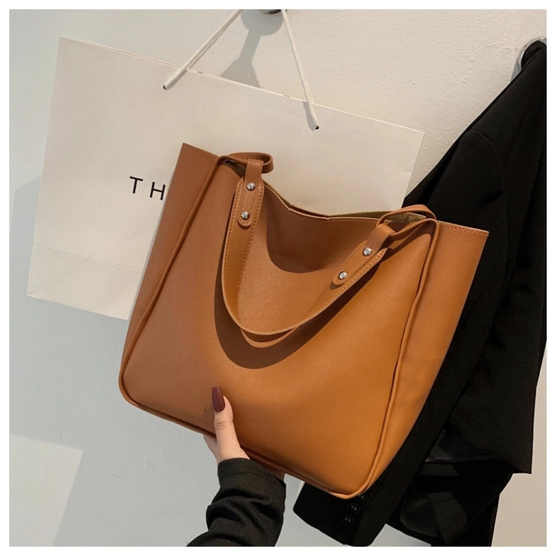 Vintage Bucket Bag New Trendy Internet Celebrity Popular Shoulder Bag Korean Style Fashionable Solid Color Large Capacity Women's Bag4