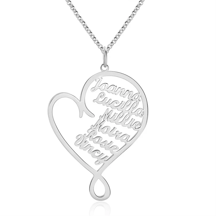 Personalized 6 Names Necklace Heart-Shaped Custom Name Necklaces