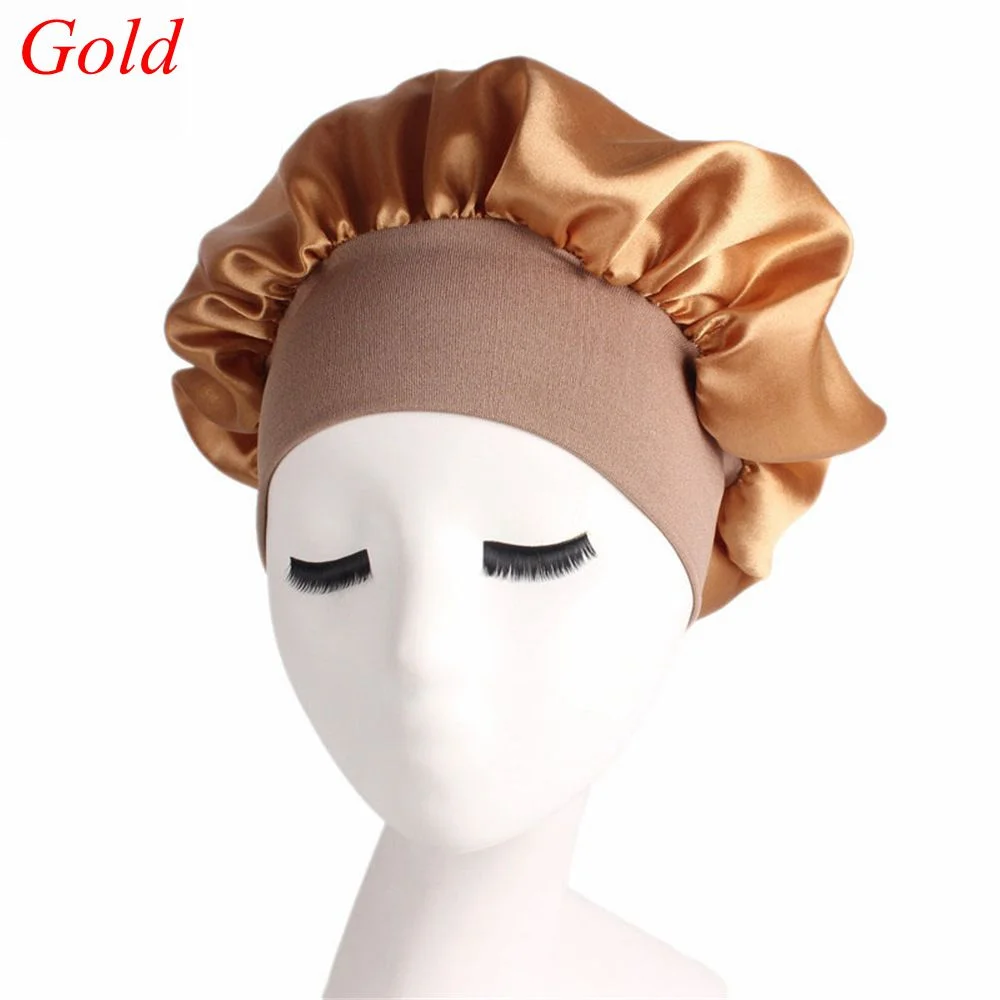 Printing Satin Bonnet For Women Elastic Wide Band Night Sleep Satin Hat Chemo Caps Hair Loss Cover Fashion Head Wrap Hair Care
