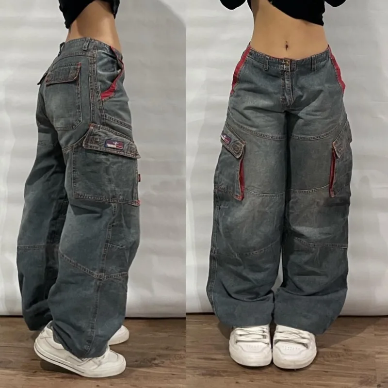 Funnipros school outfits Y2K New American Hip-hop Star Jeans Female Ins High Waist Slim Fashion Joker Loose Covered Straight Wide-leg Pants Casual Pants