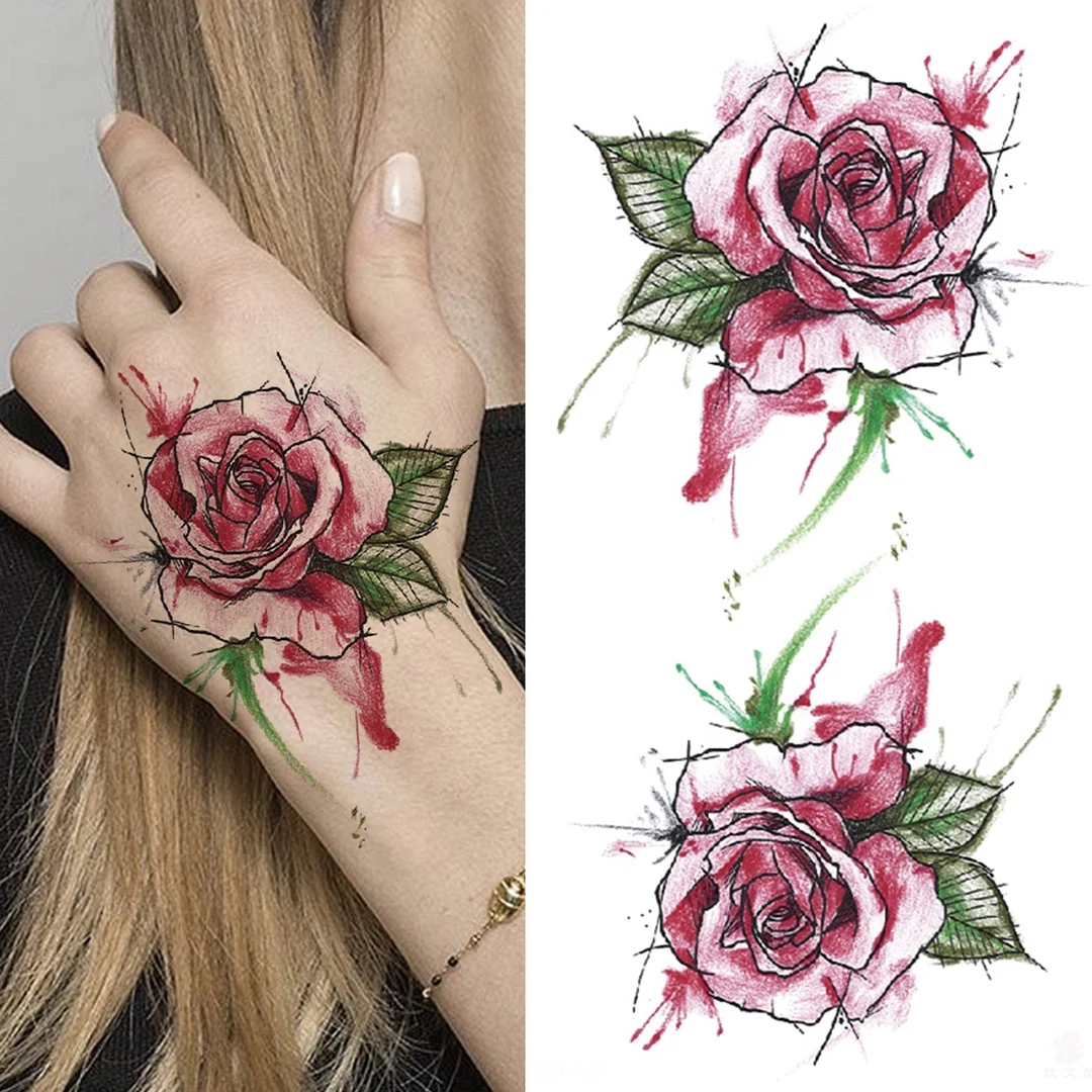 Realistic Fake Peony Temporary Tattoos For Women Girl Black Rose Elephant Flower Tattoo Sticker Tiger Anemone Tatoos Half Sleeve 1118 515-1