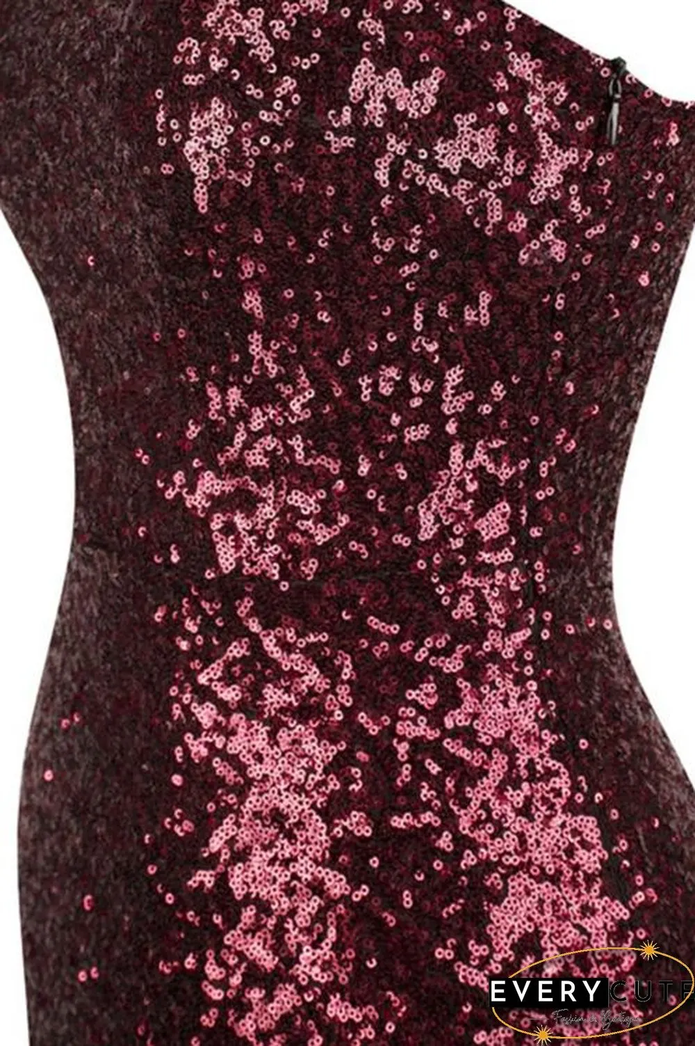 Red Gradient One Shoulder Sequin Party Evening Dress